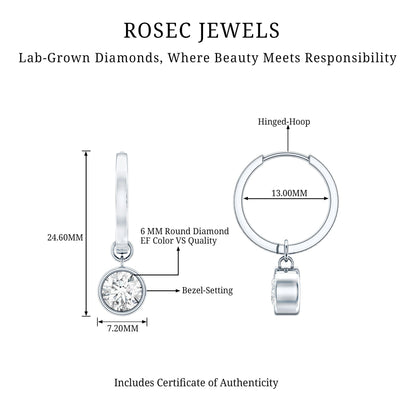 Bezel Set Lab Grown Diamond Drop Earrings for Women