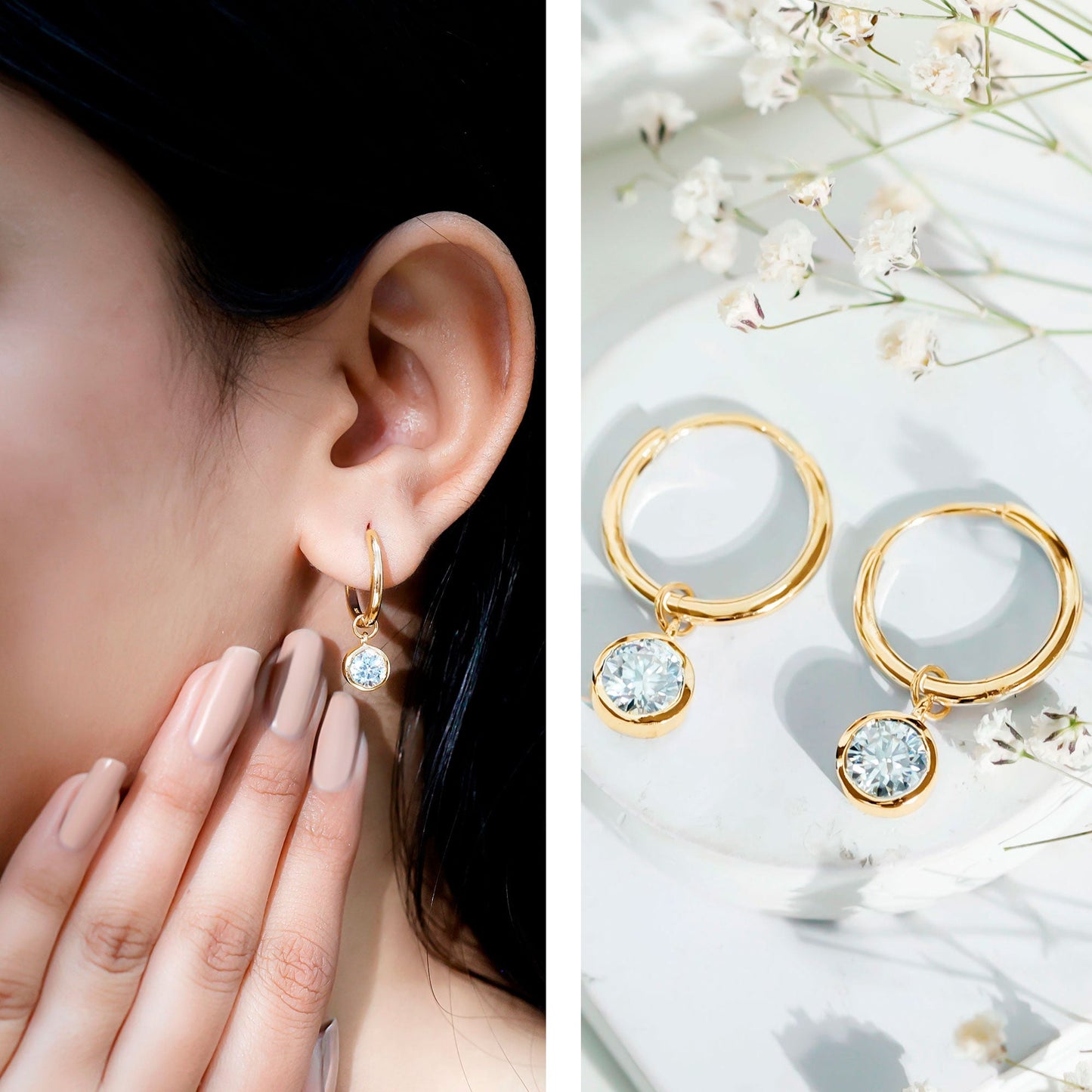 Bezel Set Lab Grown Diamond Drop Earrings for Women