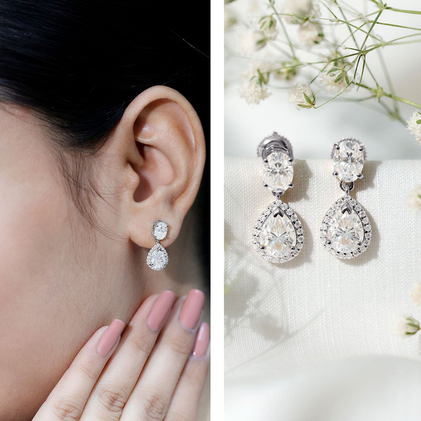Dangling Lab Grown Diamond Bridal Earrings