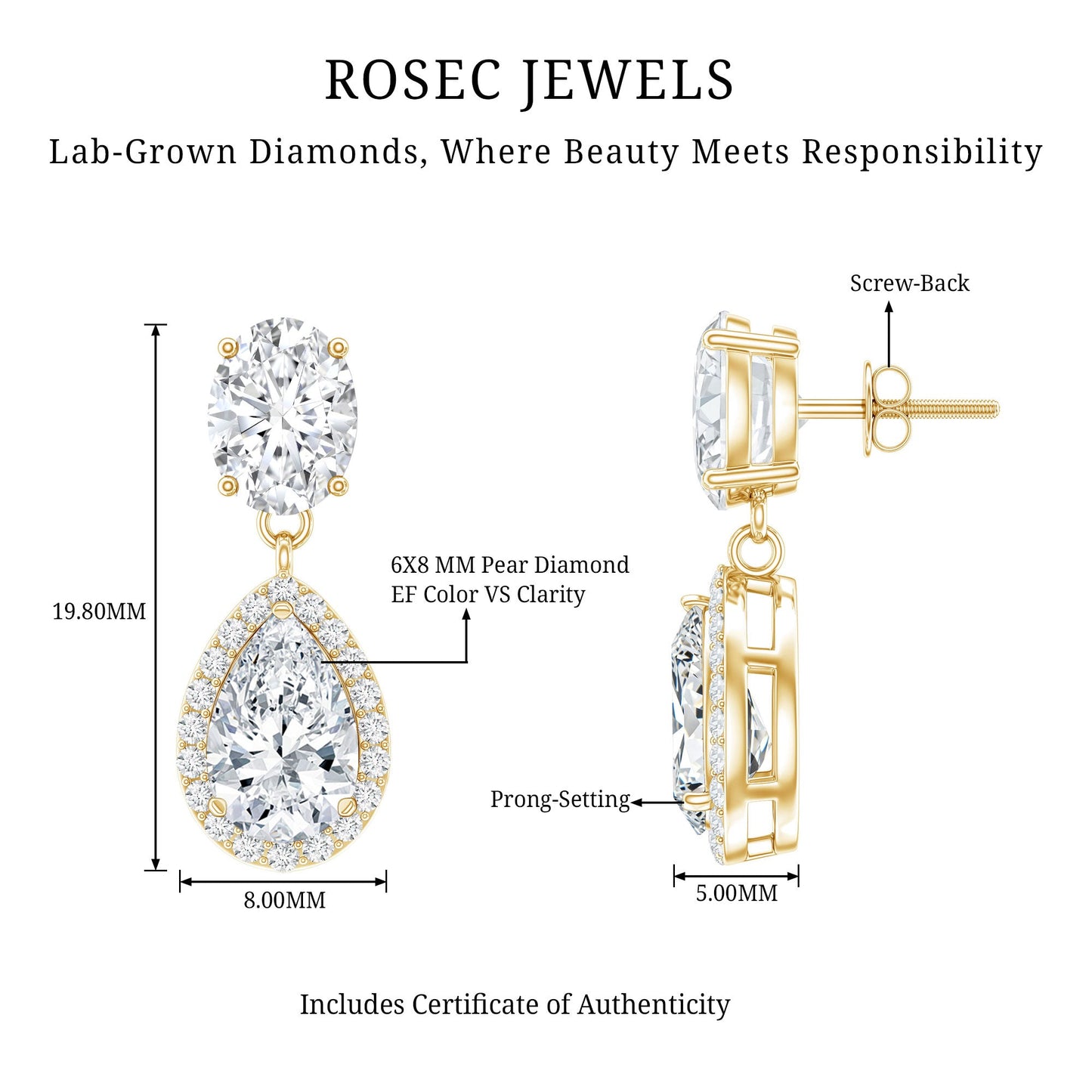 Dangling Lab Grown Diamond Bridal Earrings