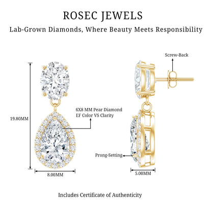 Dangling Lab Grown Diamond Bridal Earrings