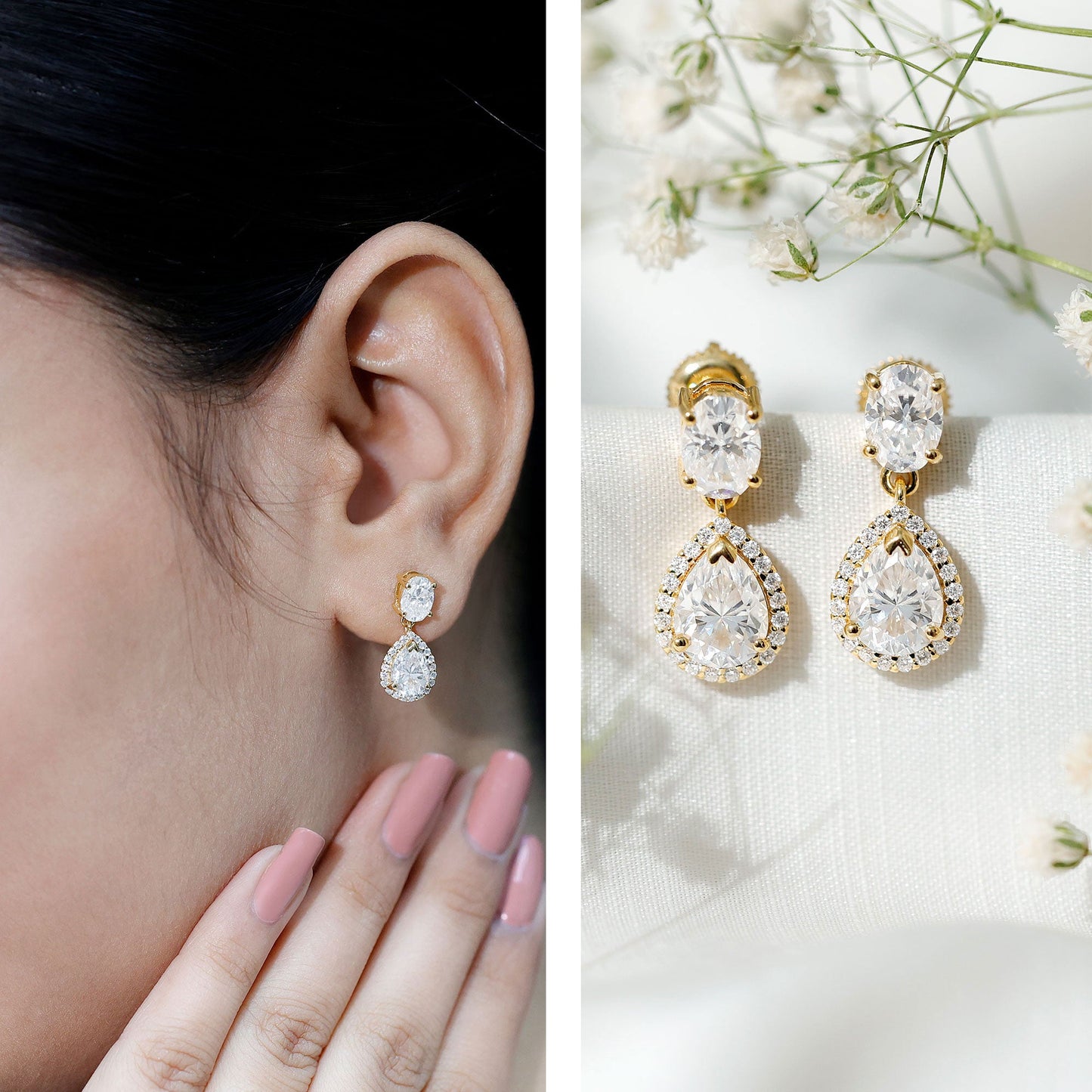 Dangling Lab Grown Diamond Bridal Earrings