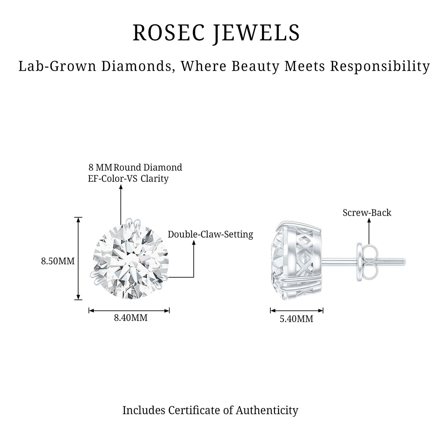 Certified 4 Carat Round Diamond Studs with Screw Back