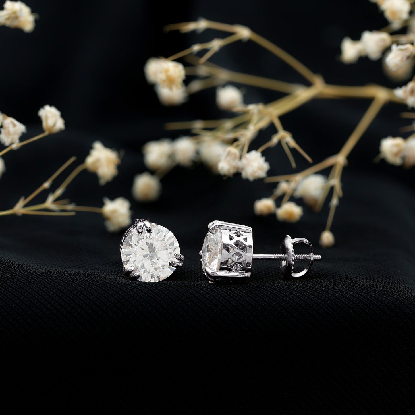 Certified 4 Carat Round Diamond Studs with Screw Back
