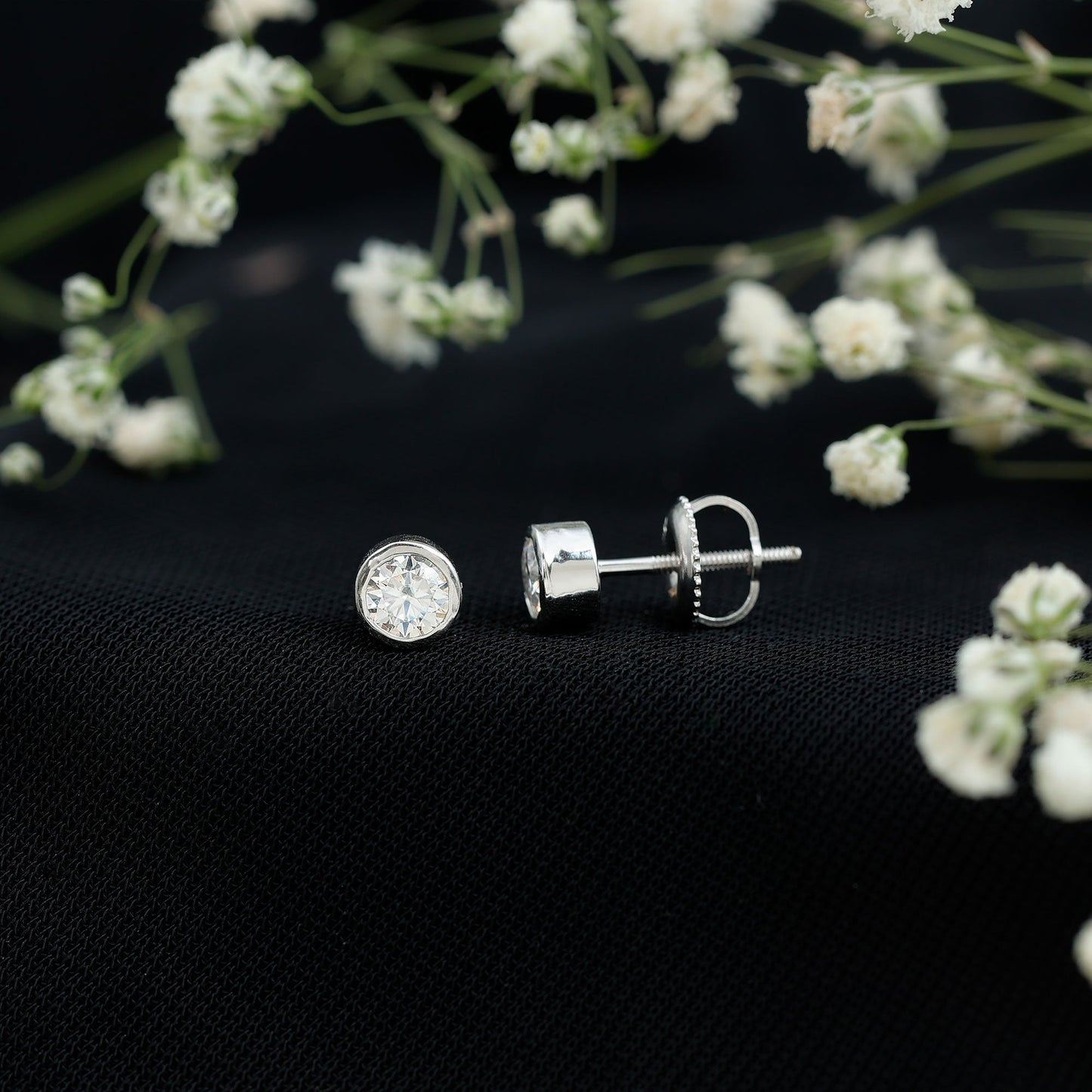 Bezel Set Lab Grown Diamond Solitaire Stud Earrings