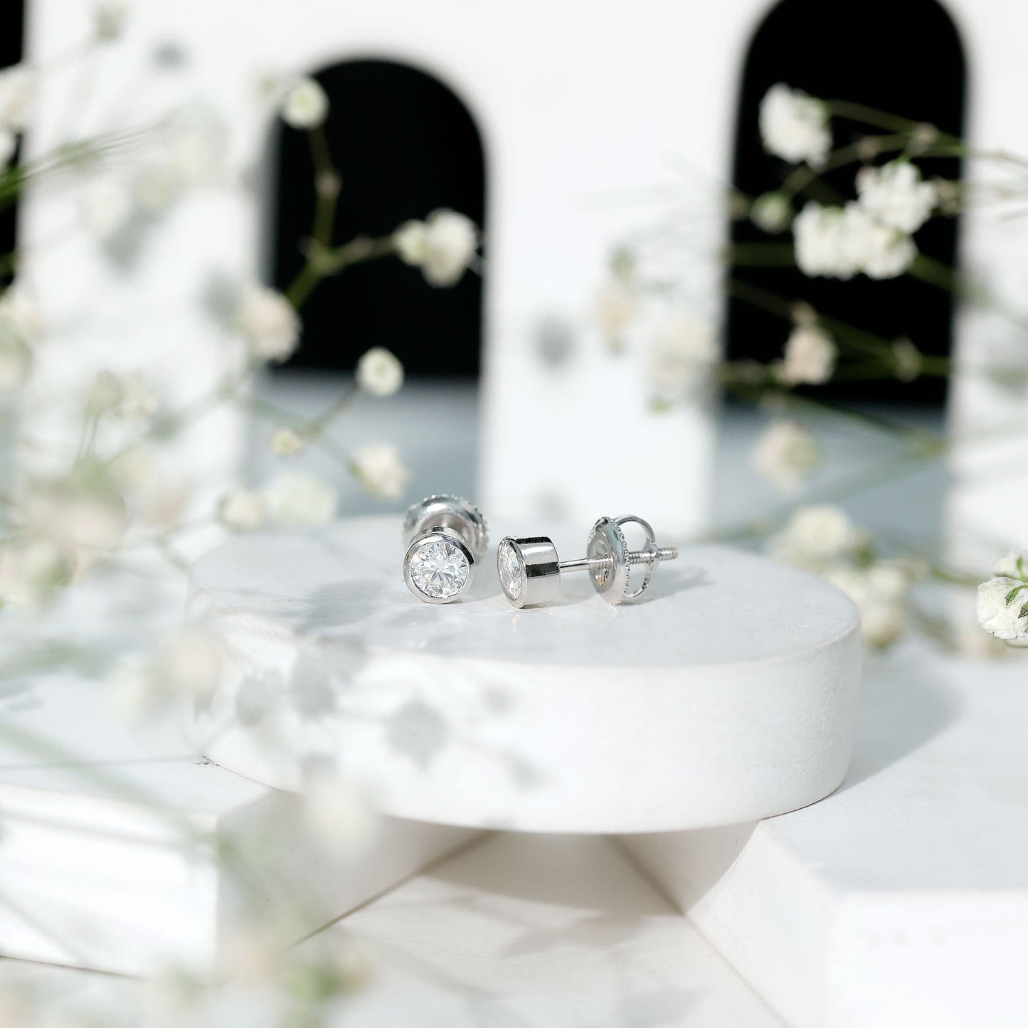 Bezel Set Lab Grown Diamond Solitaire Stud Earrings