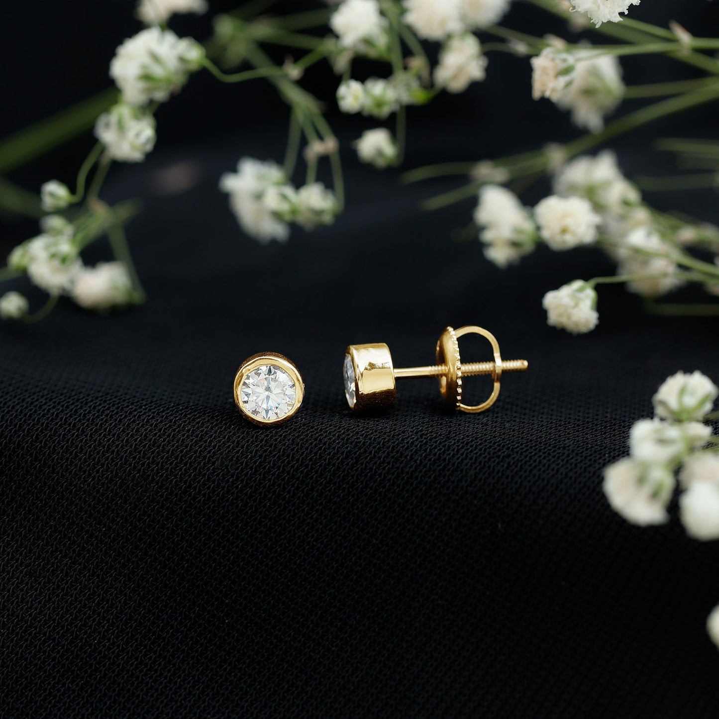 Bezel Set Lab Grown Diamond Solitaire Stud Earrings