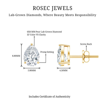 Certified 2.6 Carat Diamond Teardrop Earrings With Screw Back