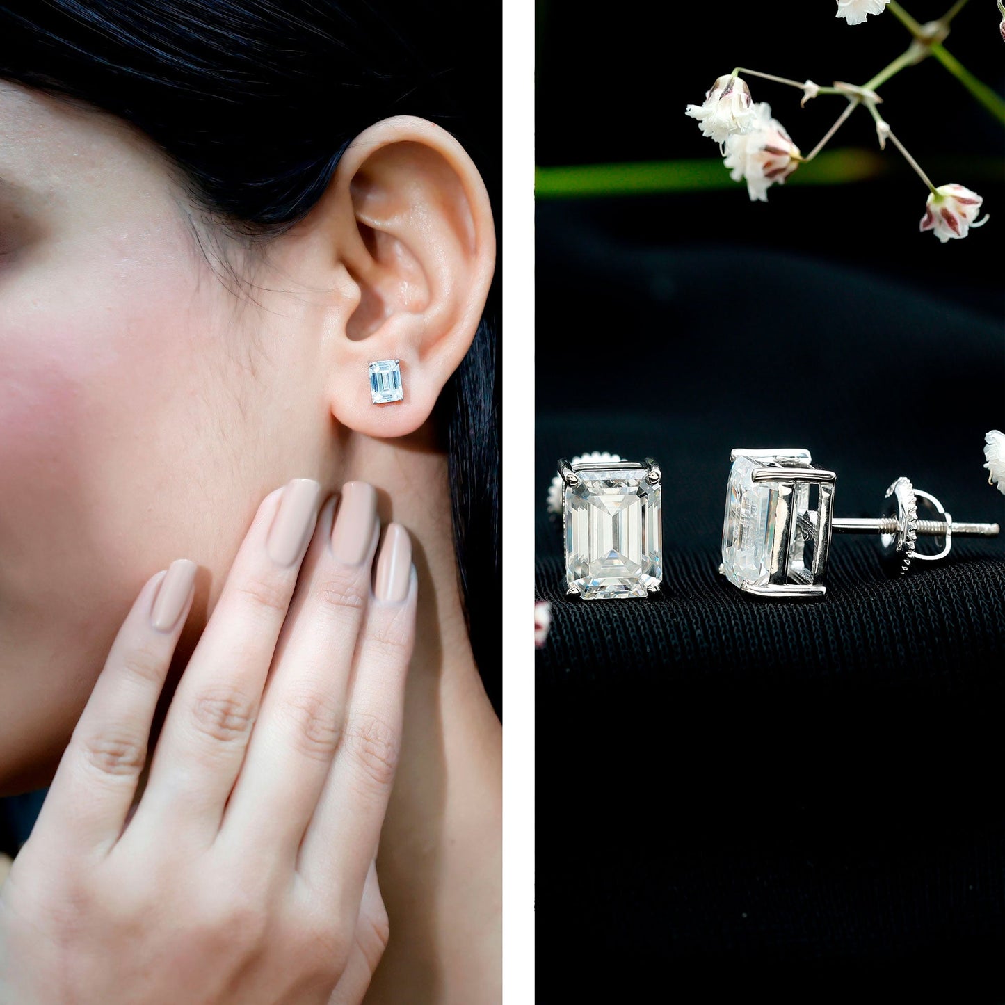 Emerald Cut Lab Created Diamond Stud Earrings