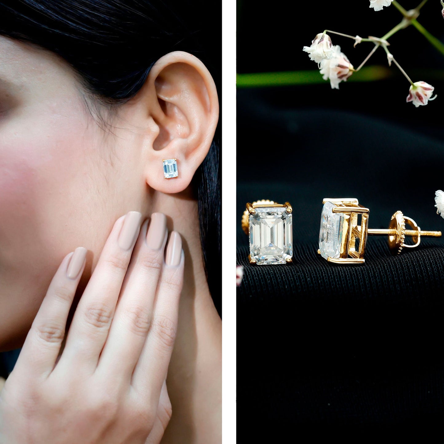 Emerald Cut Lab Created Diamond Stud Earrings