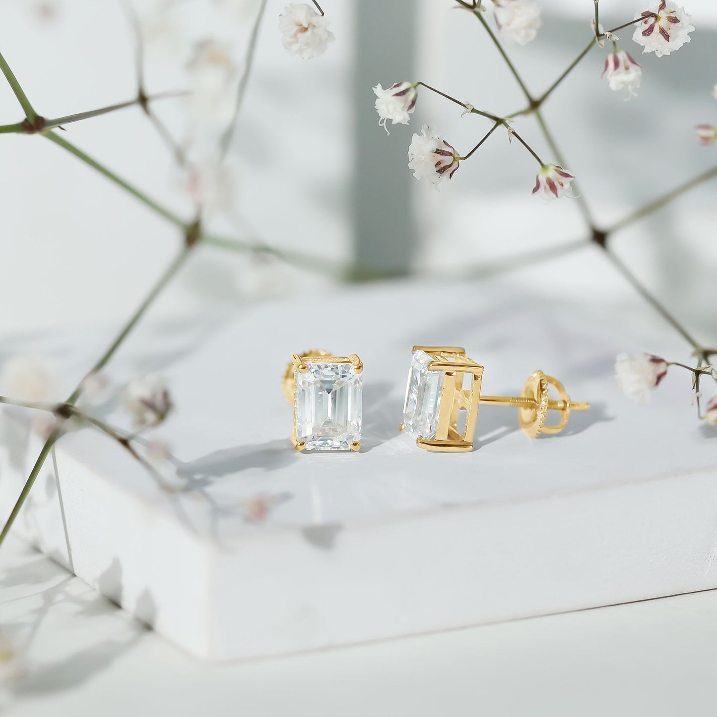 Emerald Cut Lab Created Diamond Stud Earrings