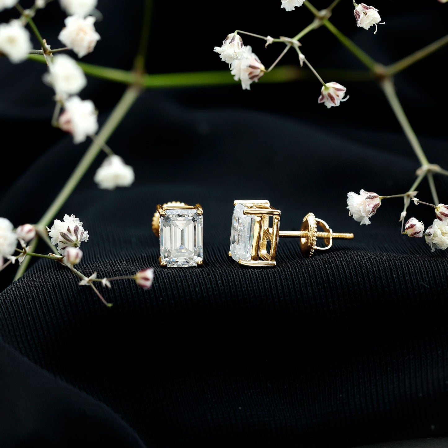Emerald Cut Lab Created Diamond Stud Earrings