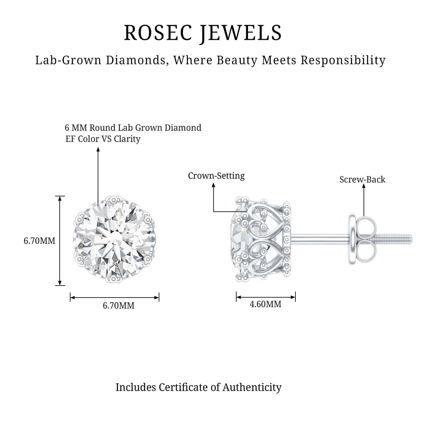 Certified Lab Created Diamond Crown Earrings for Women
