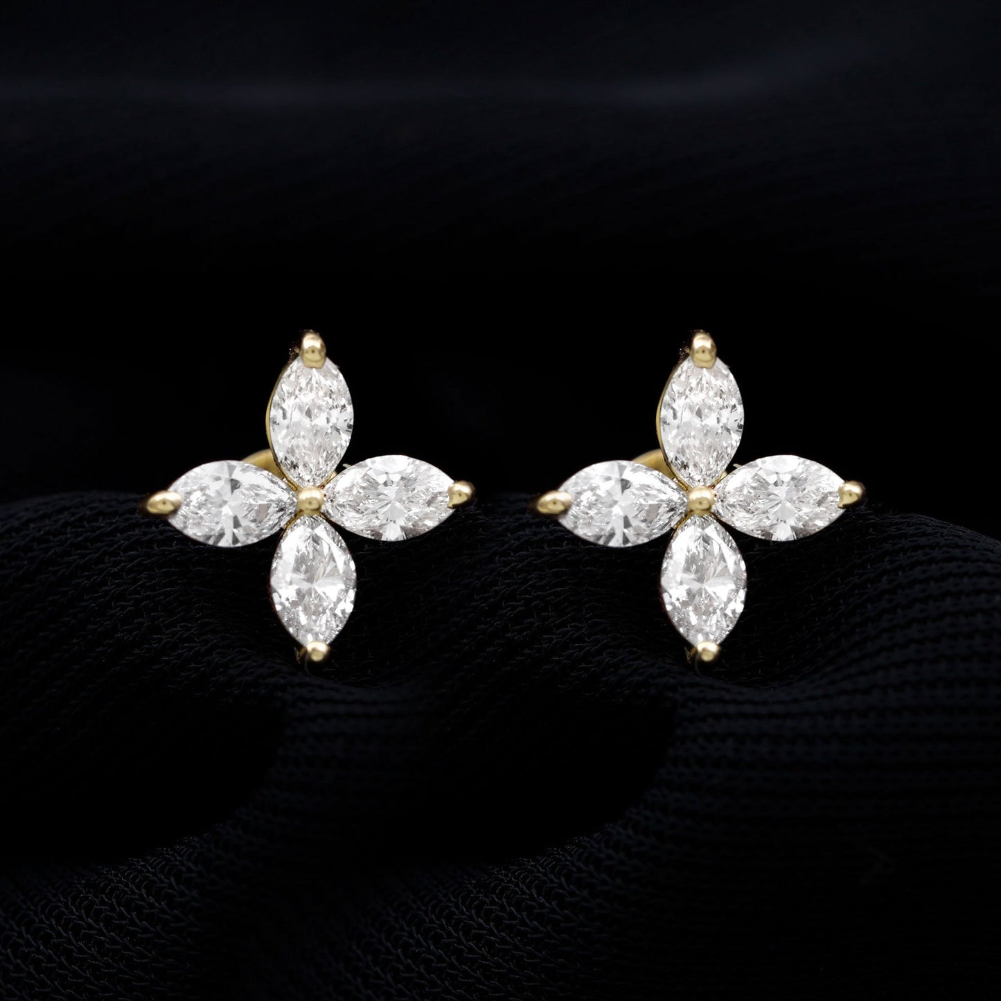 Certified Lab Grown Diamond Flower Earrings With Screw Back