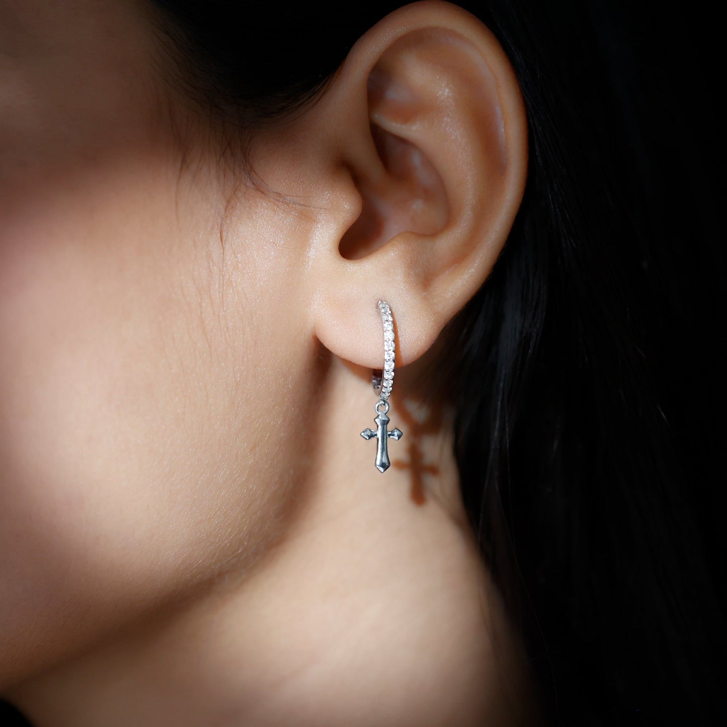 Lab Grown Diamond Holy Cross Hoop Drop Earrings For Women