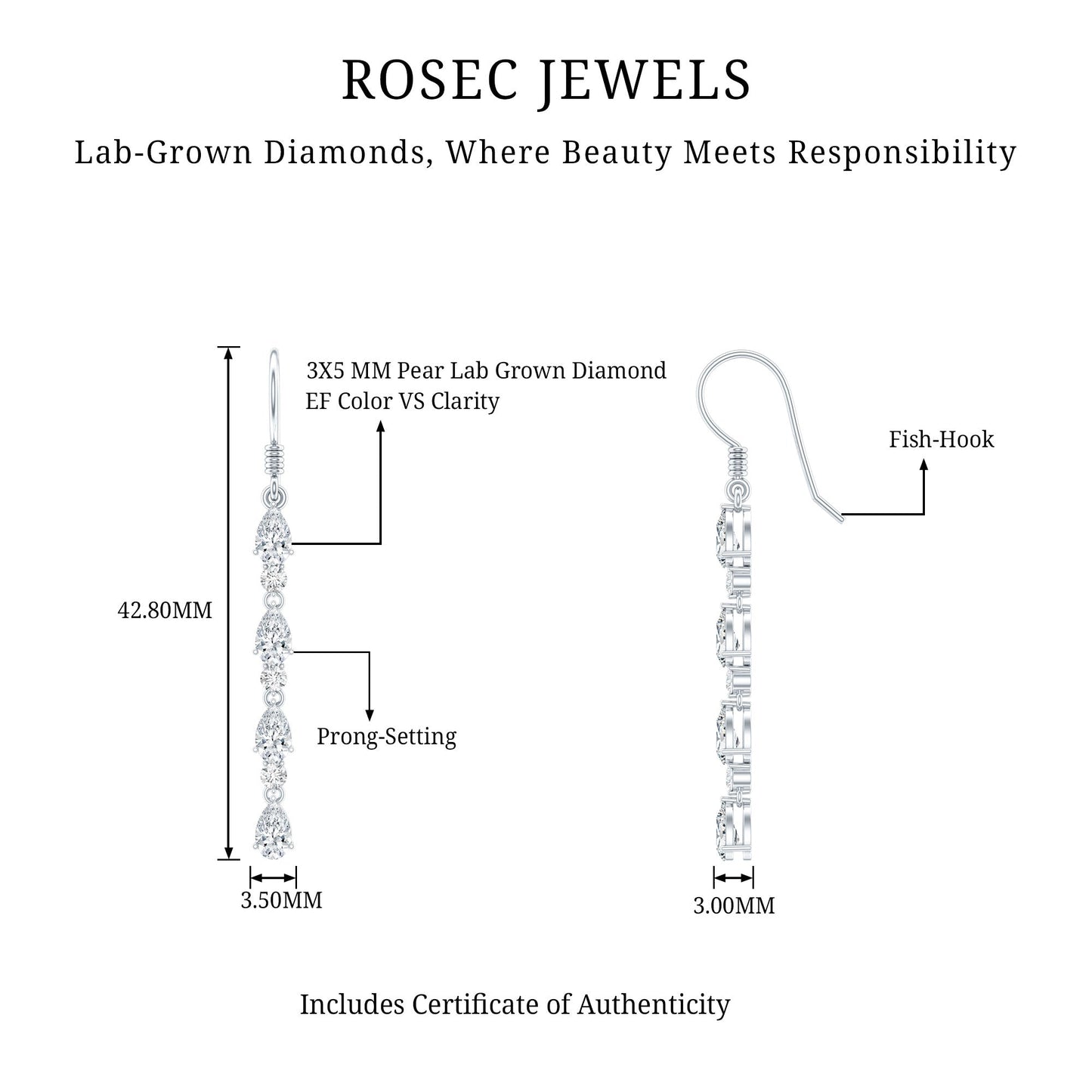 Lab Grown Diamond Long Dangling Earrings