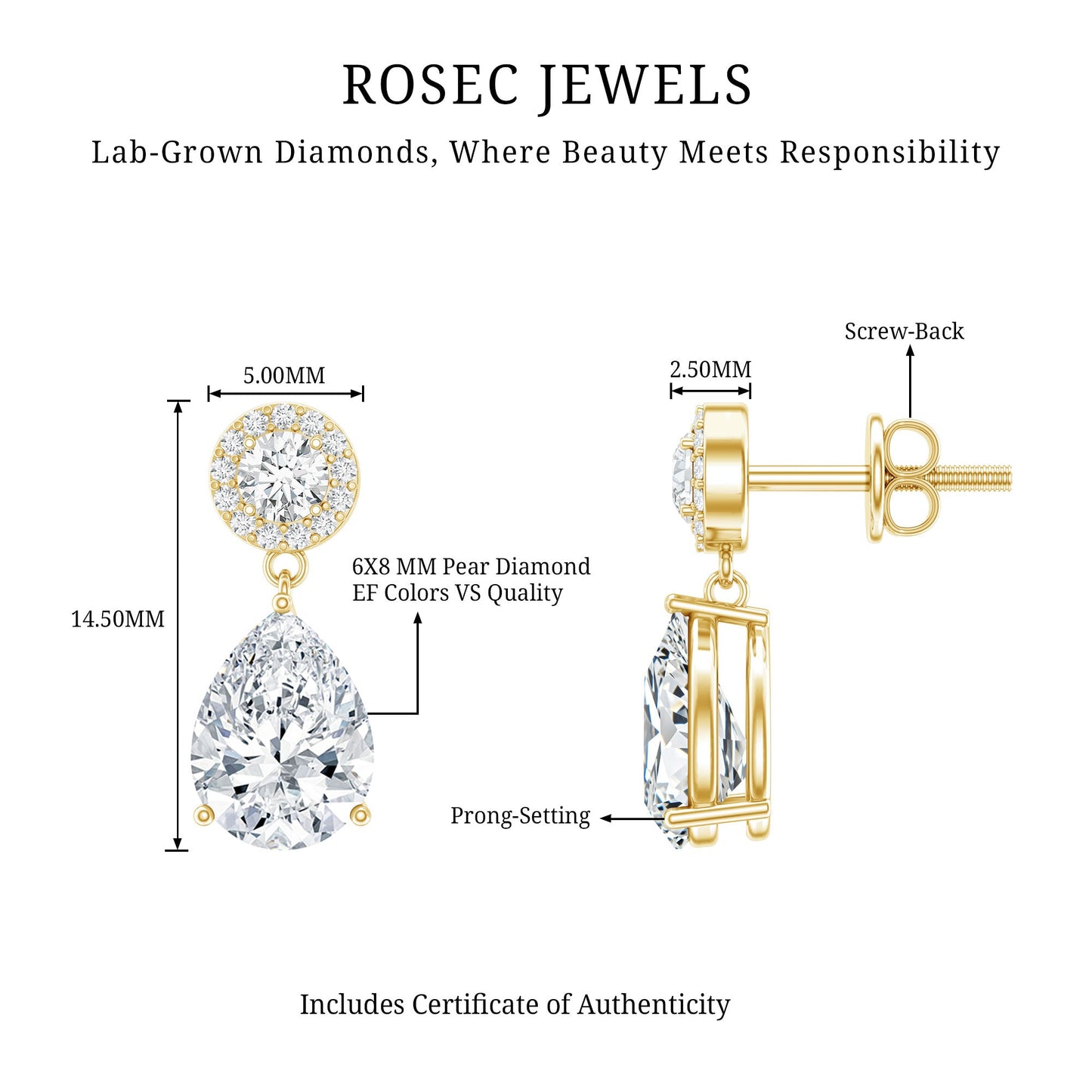 Certified Lab Grown Diamond Dangling Bridal Earrings