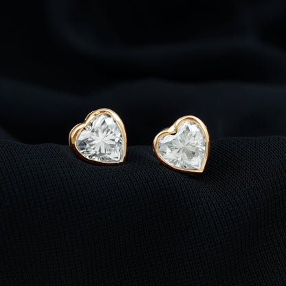 Certified Bezel Set 2.5 Carat Lab Grown Diamond Heart Earrings