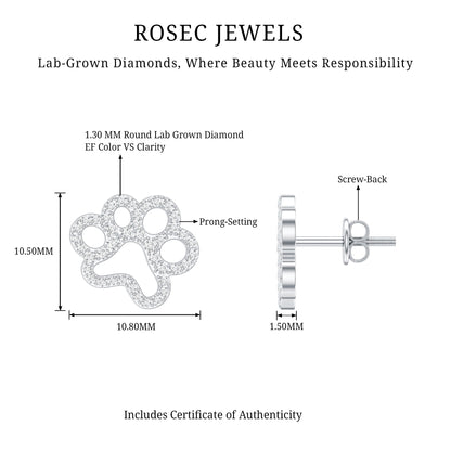 Lab Grown Diamond Paw Print Earrings For Women