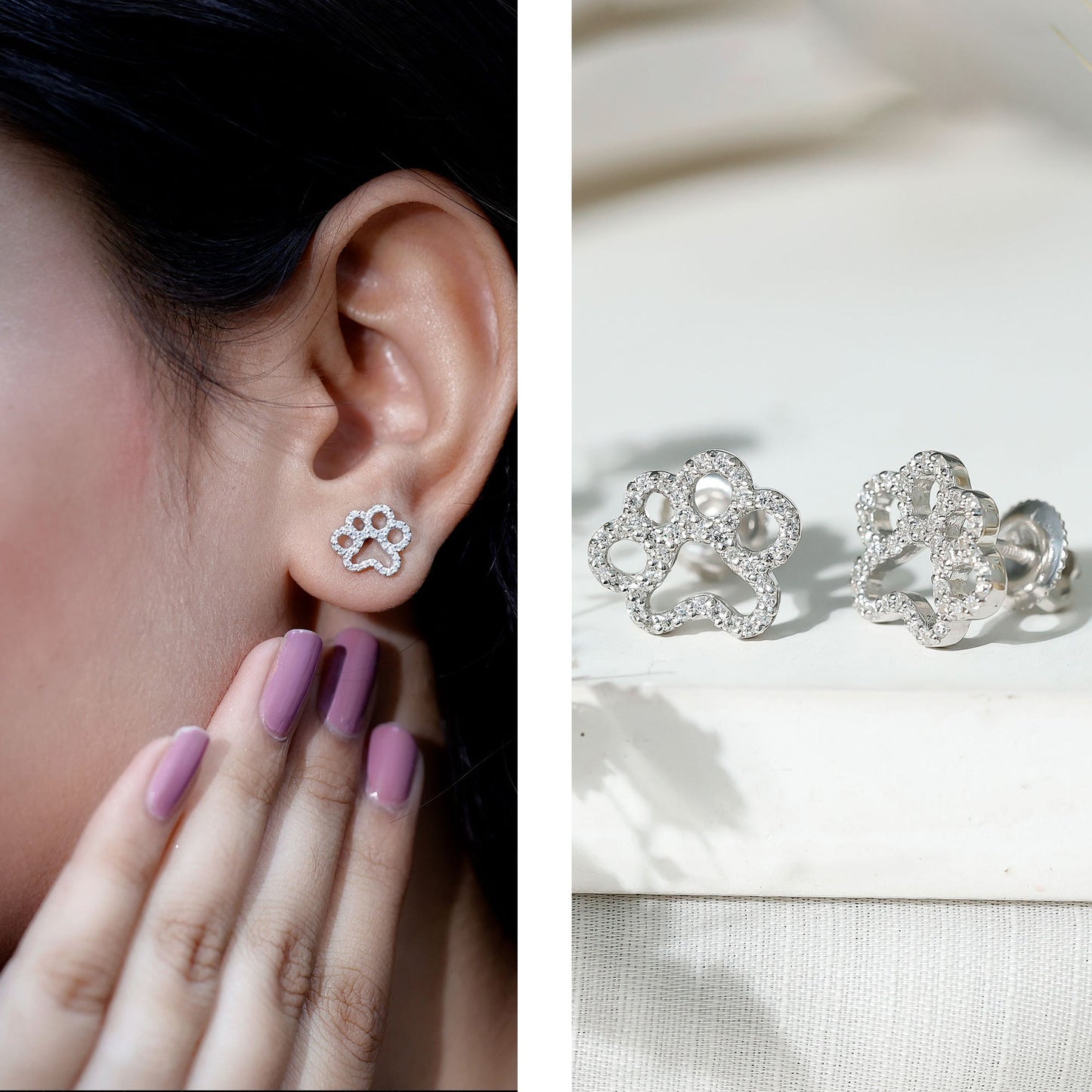 Lab Grown Diamond Paw Print Earrings For Women