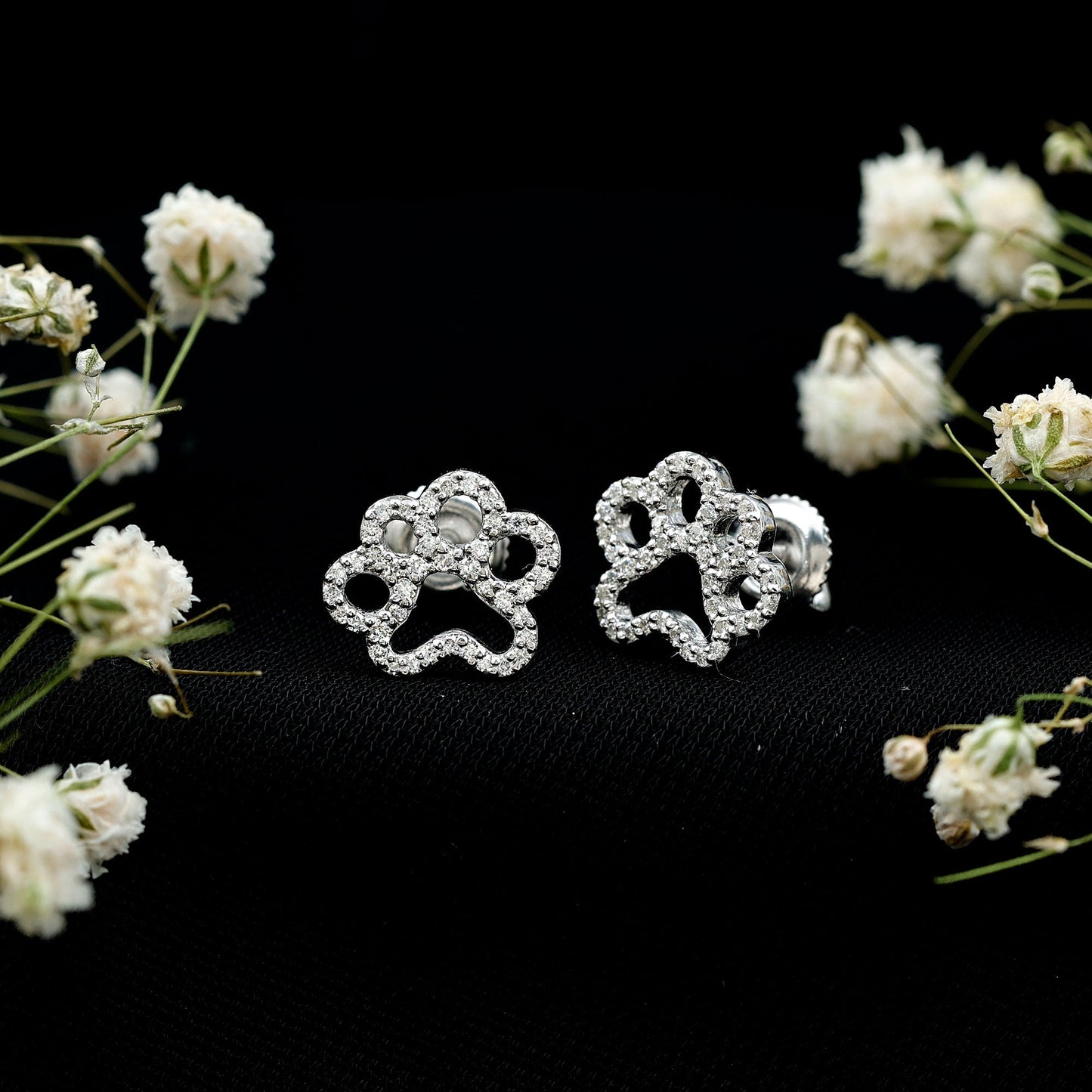 Lab Grown Diamond Paw Print Earrings For Women