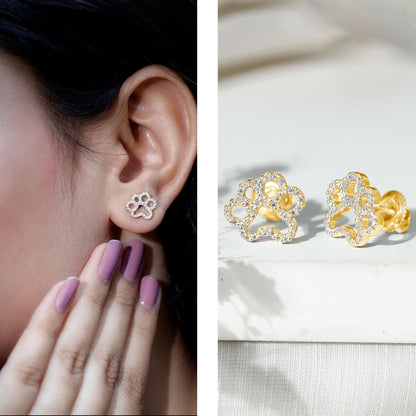 Lab Grown Diamond Paw Print Earrings For Women