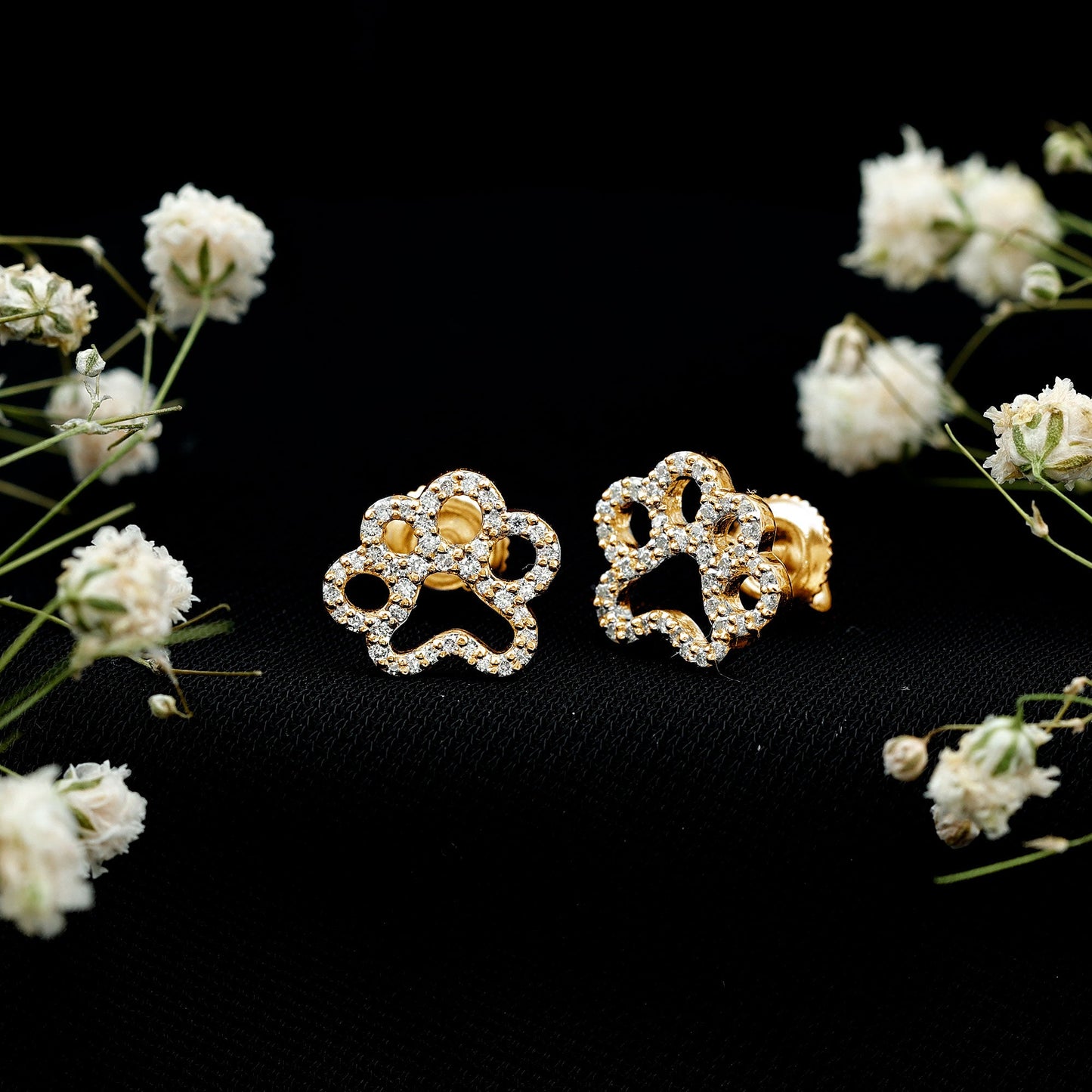 Lab Grown Diamond Paw Print Earrings For Women