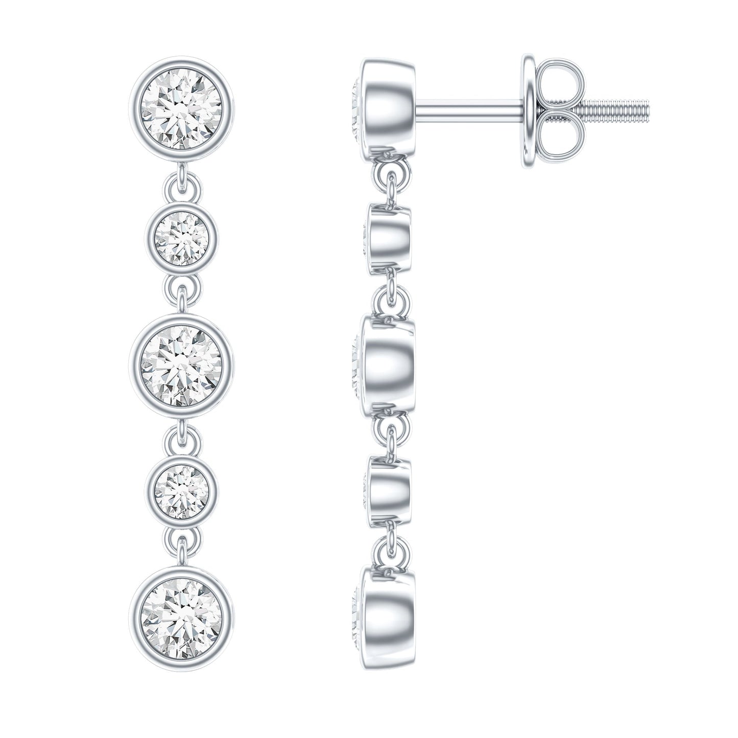 Round Cut Diamond Chain Dangle Earrings For Women