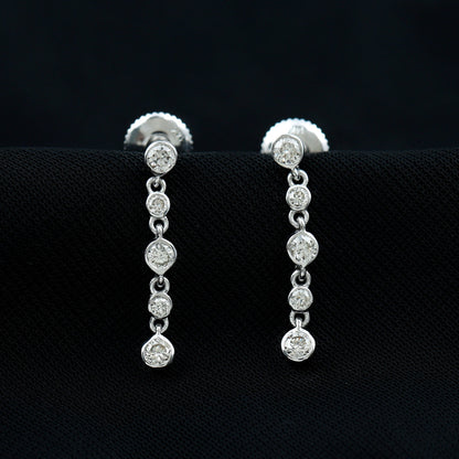 Round Cut Diamond Chain Dangle Earrings For Women