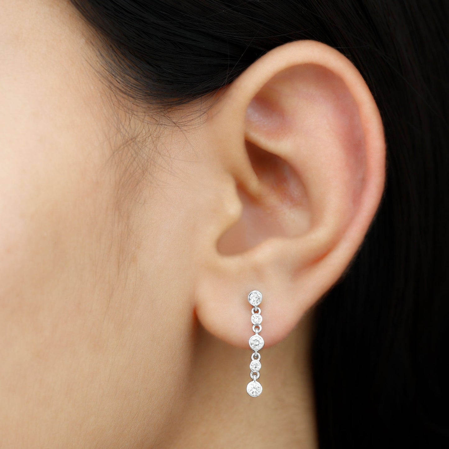 Round Cut Diamond Chain Dangle Earrings For Women