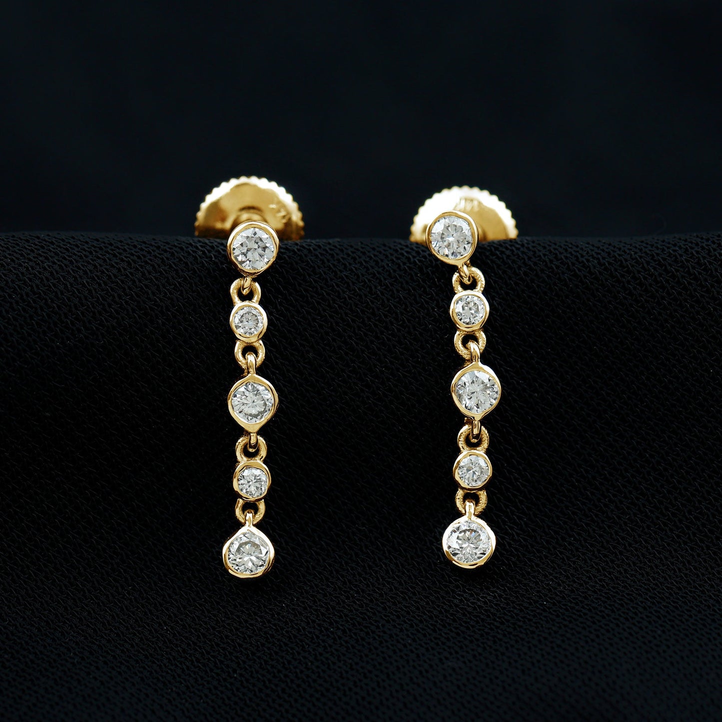 Round Cut Diamond Chain Dangle Earrings For Women