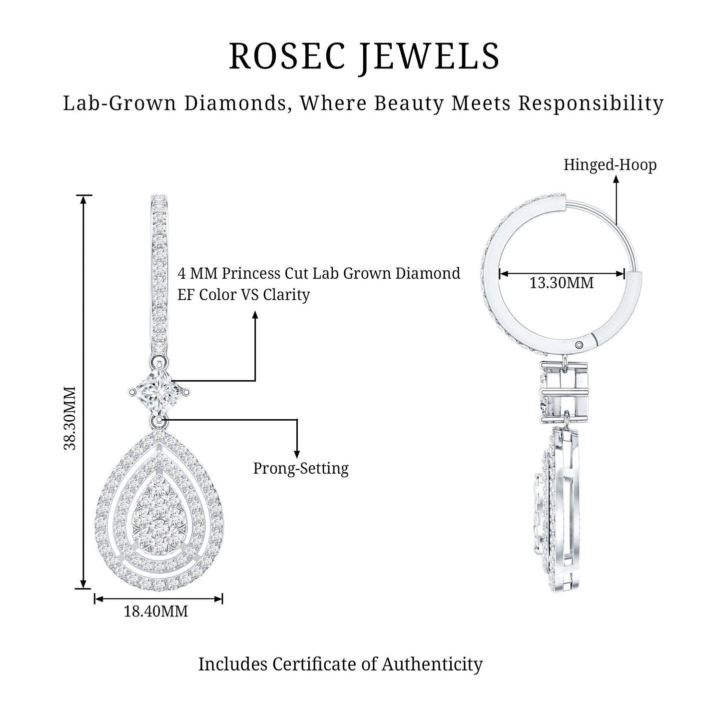 Certified Lab Created Diamond Wedding Earrings For Bride