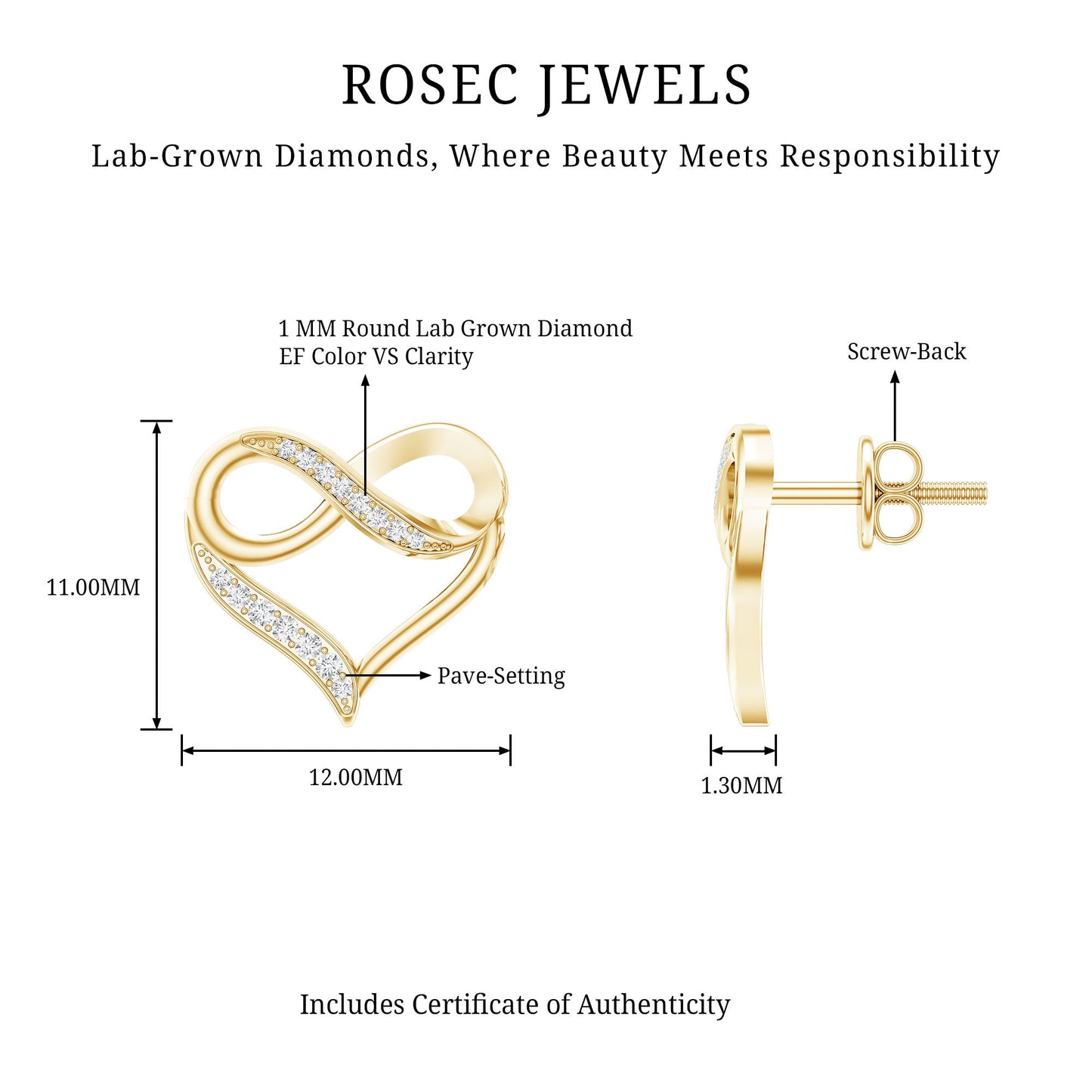 Certified Lab Created Diamond Heart Infinity Stud Earrings