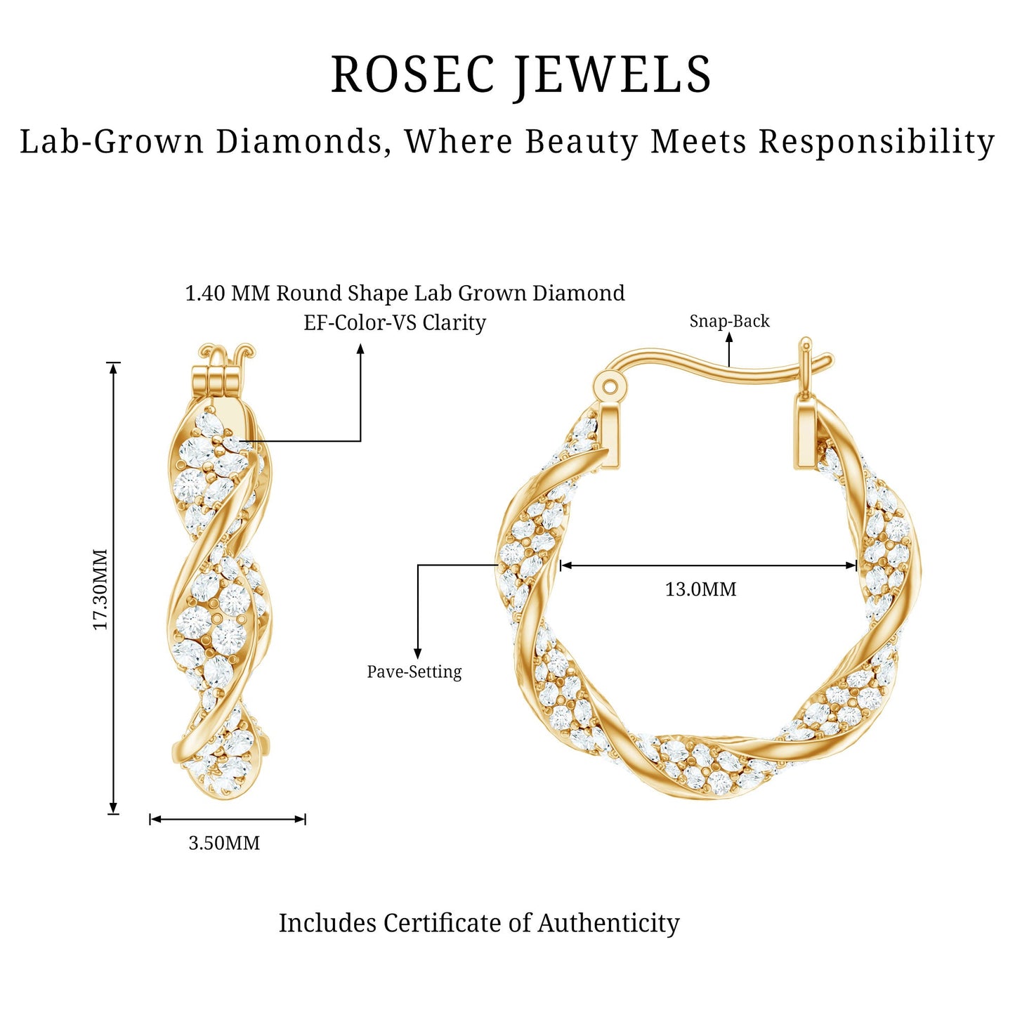 Certified Lab Grown Diamond Twisted Hoop Earrings for Women