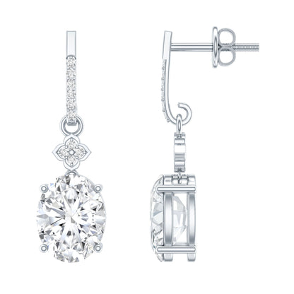 Oval Cut Lab Grown Diamond Dangling Earrings For Bride