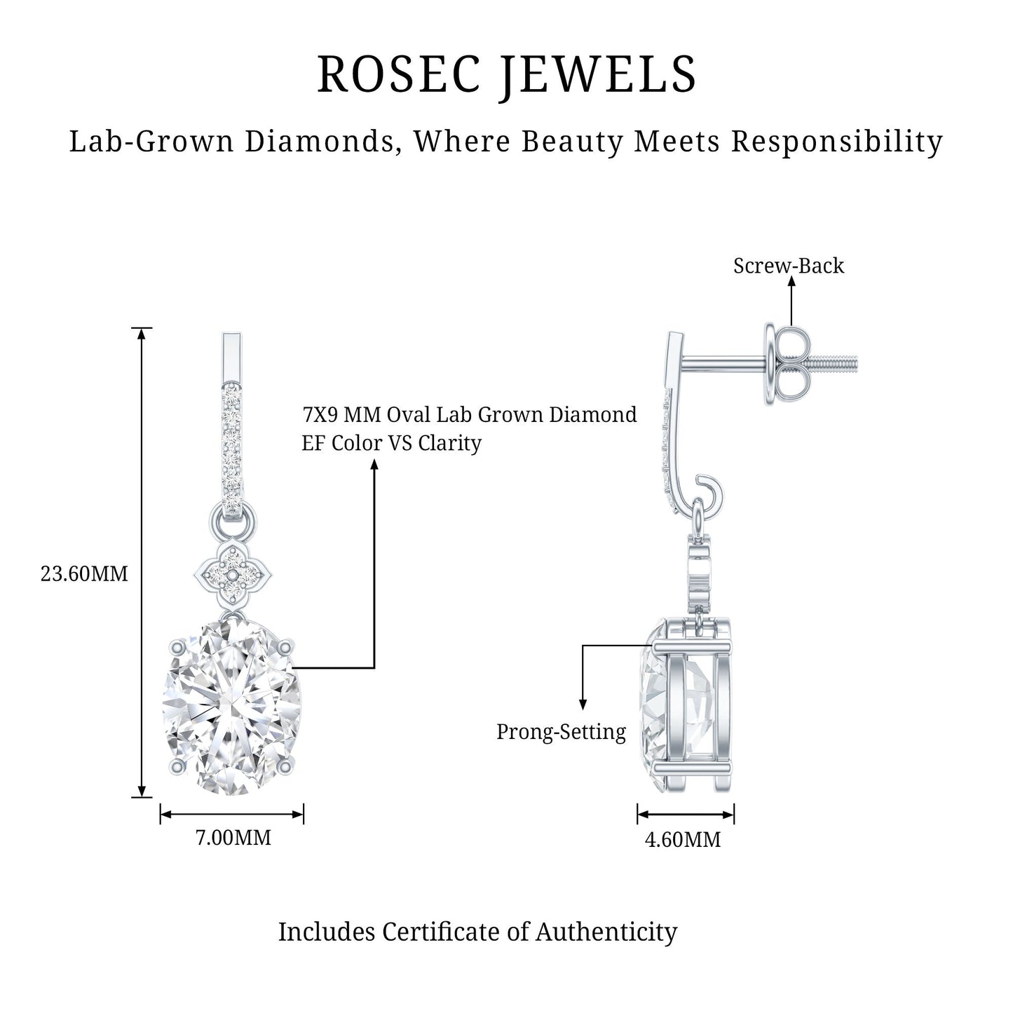 Oval Cut Lab Grown Diamond Dangling Earrings For Bride
