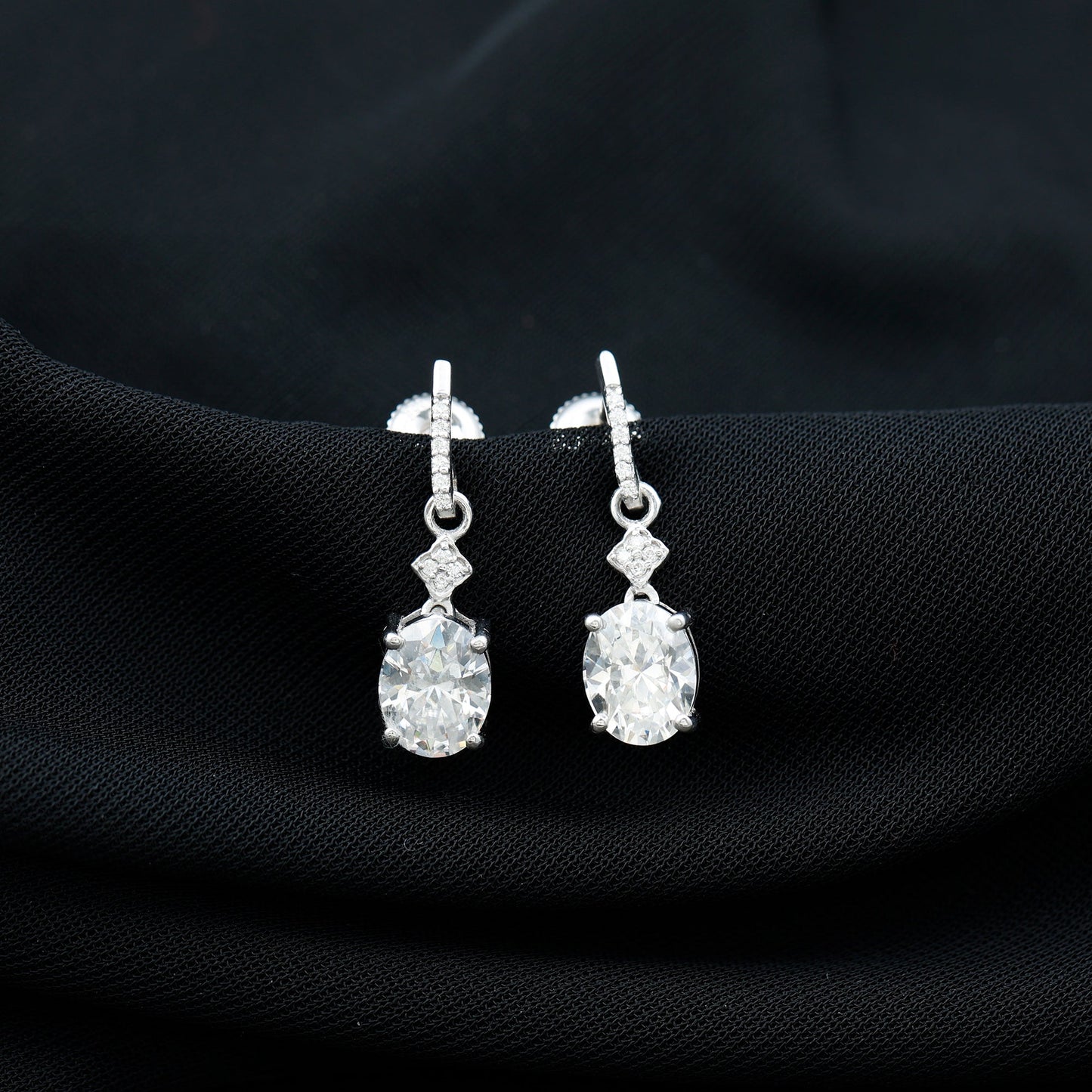 Oval Cut Lab Grown Diamond Dangling Earrings For Bride