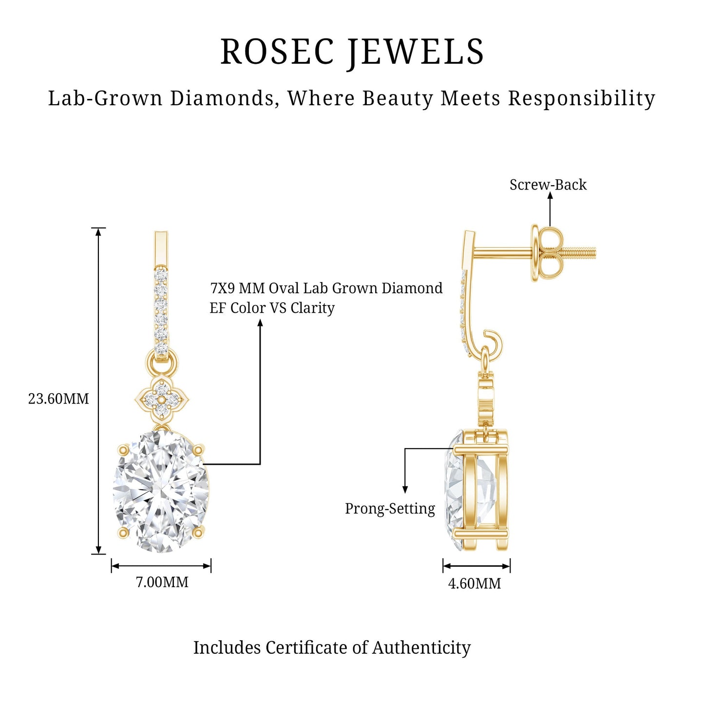 Oval Cut Lab Grown Diamond Dangling Earrings For Bride