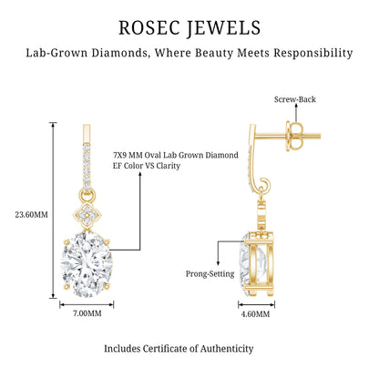 Oval Cut Lab Grown Diamond Dangling Earrings For Bride