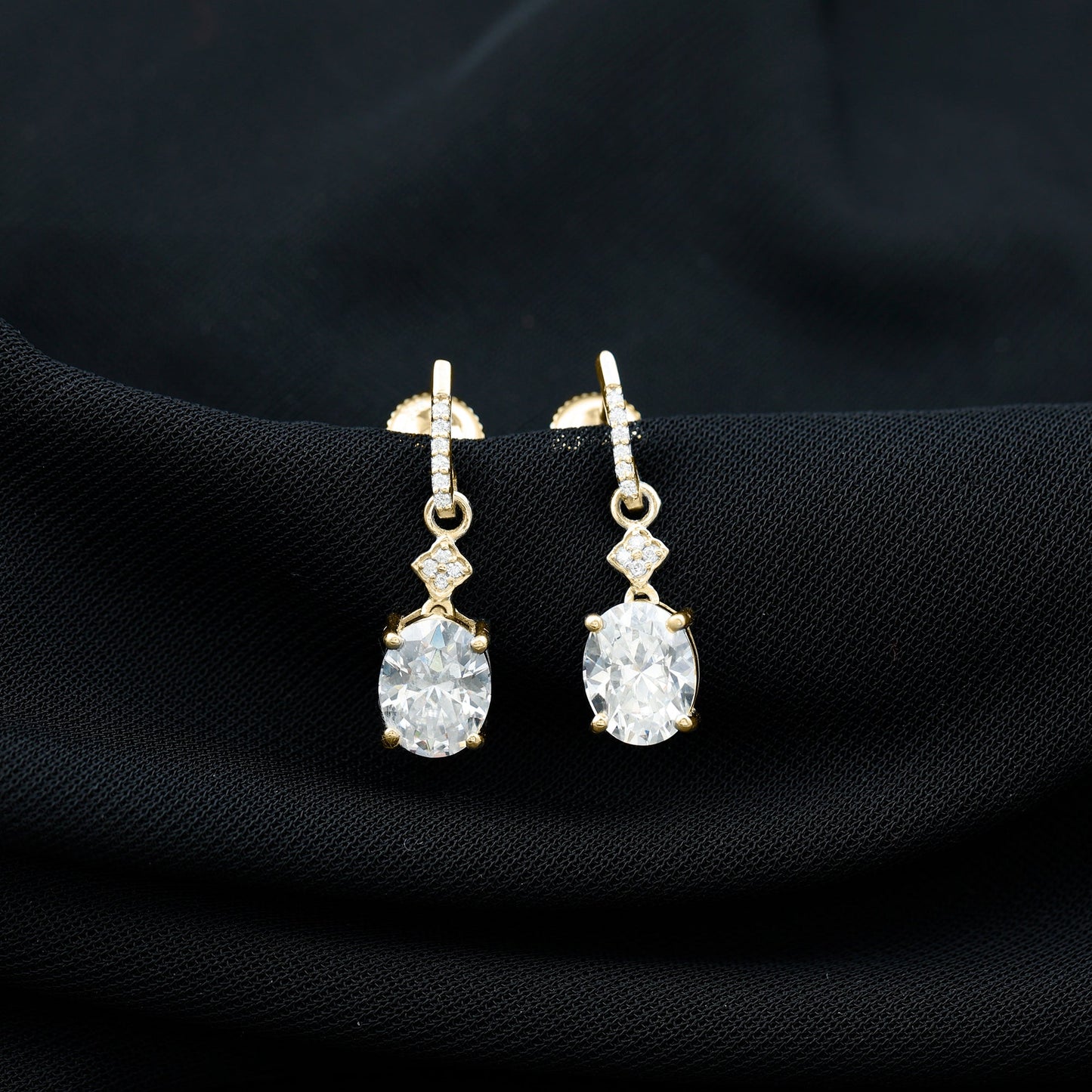 Oval Cut Lab Grown Diamond Dangling Earrings For Bride