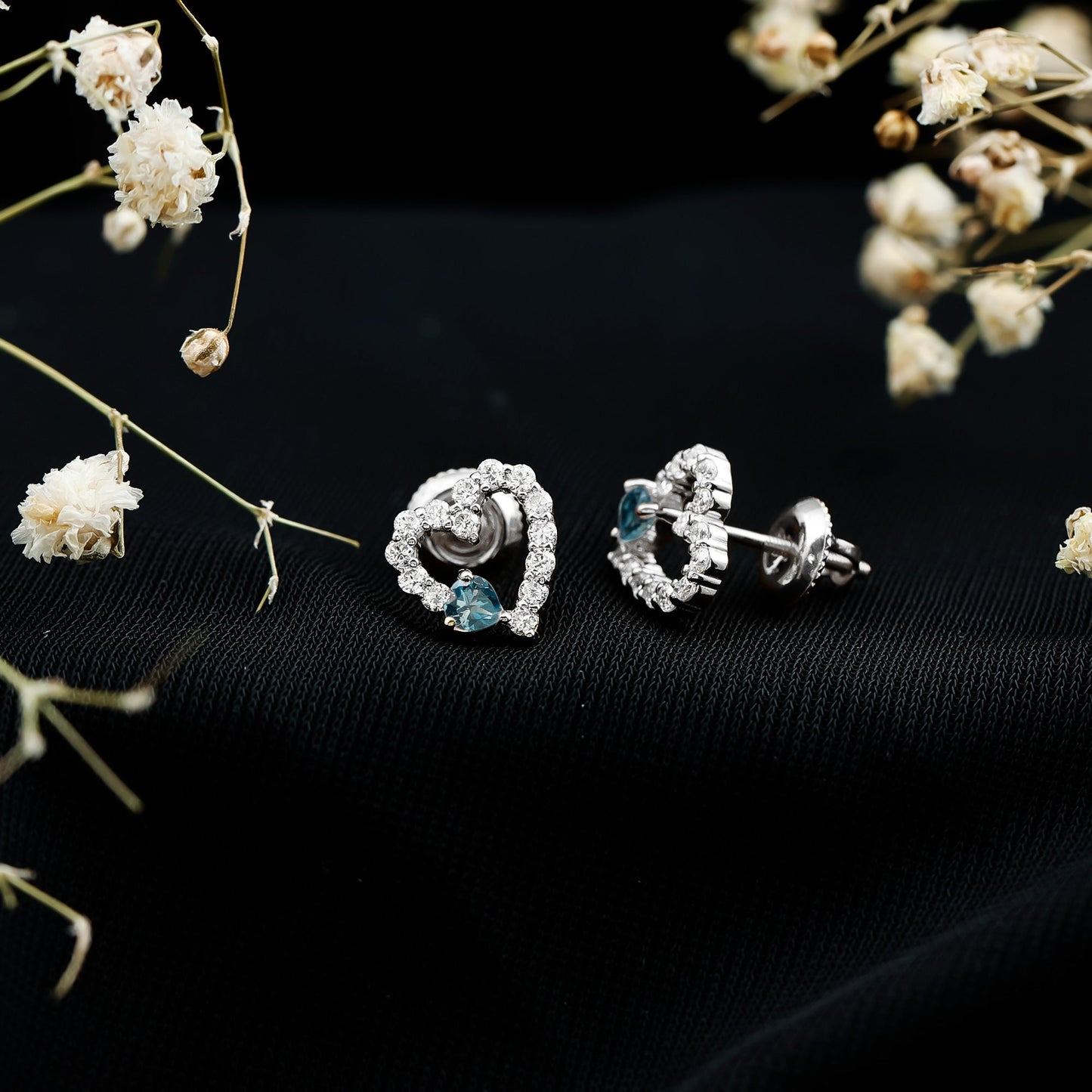 Certified London Blue Topaz and Diamond Heart Stud Earrings