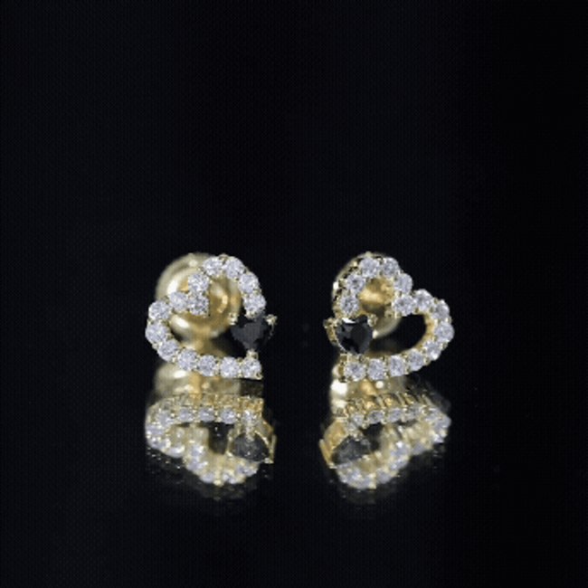 Lab Created Black and White Diamond Heart Stud Earrings in Silver