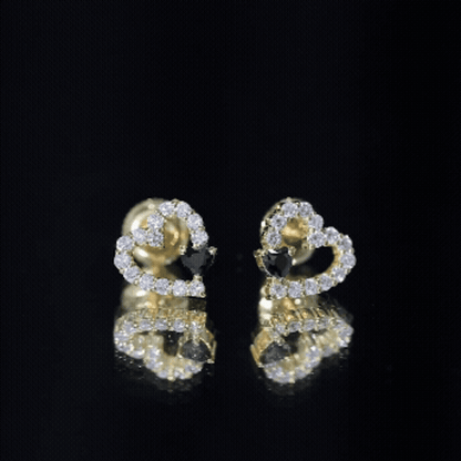 Lab Created Black and White Diamond Heart Stud Earrings in Silver