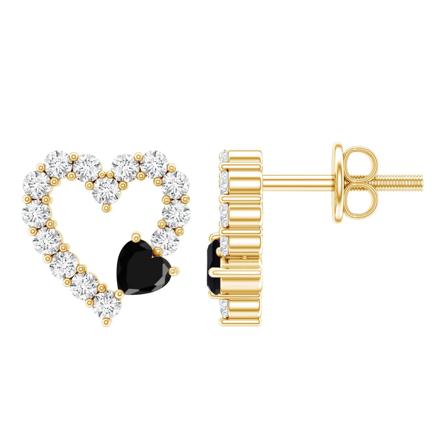 Lab Created Black and White Diamond Heart Stud Earrings in Silver