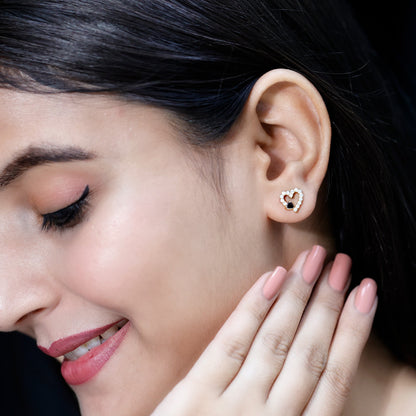 Lab Created Black and White Diamond Heart Stud Earrings in Silver