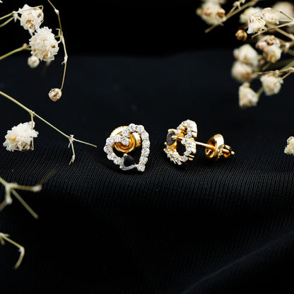 Lab Created Black and White Diamond Heart Stud Earrings in Silver