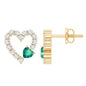 Lab Grown Emerald and Diamond Heart Stud Earrings in Yellow Gold Plated Silver