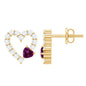 Sterling Silver Rhodolite Diamond Heart Stud Earrings