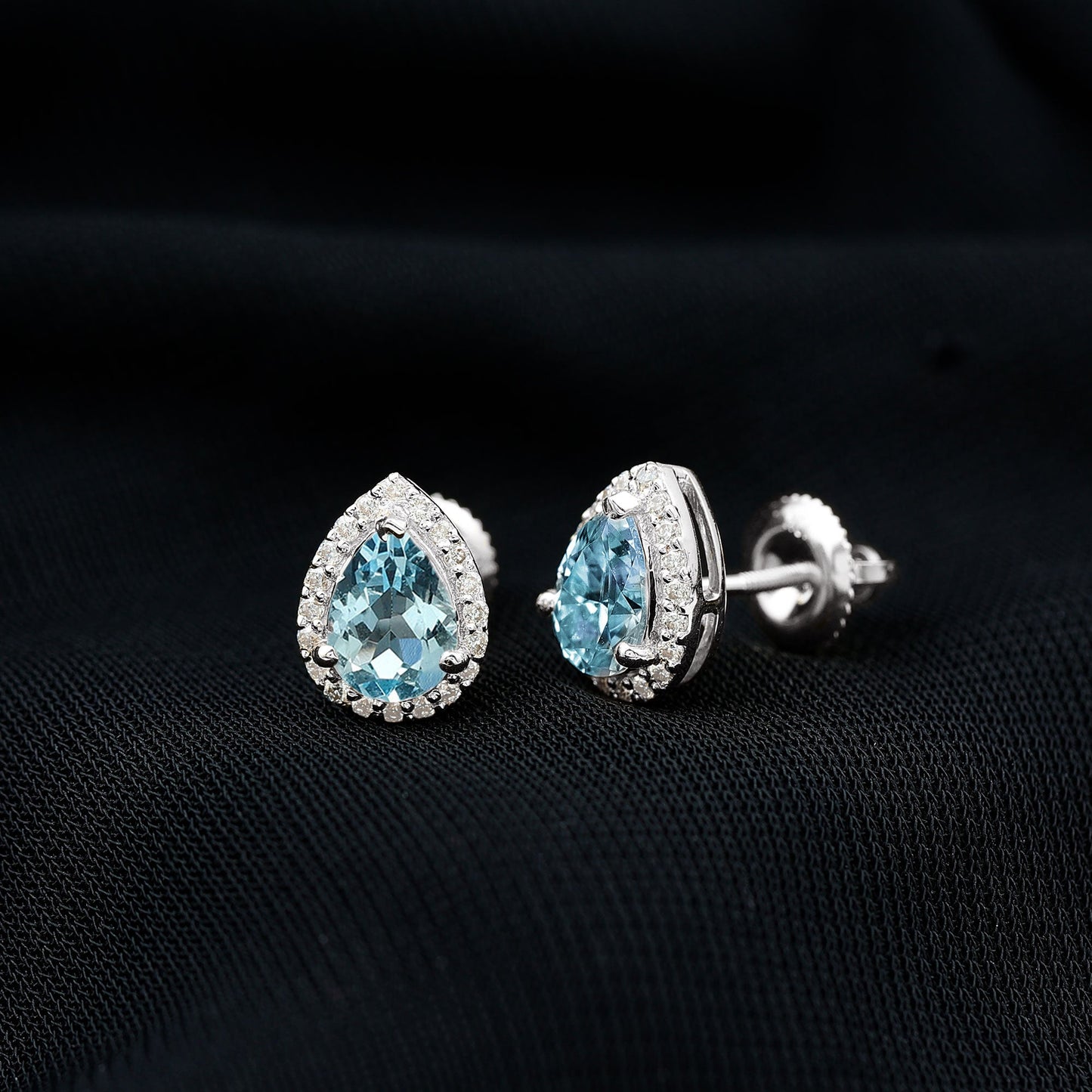 Real 0.89 Carat Aquamarine and Diamond Stud Earrings in Silver