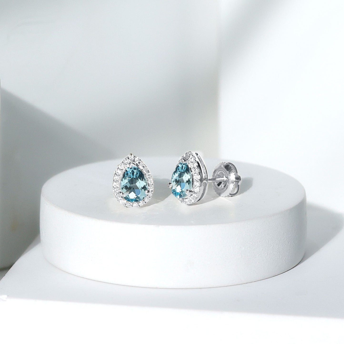 Real 0.89 Carat Aquamarine and Diamond Stud Earrings in Silver